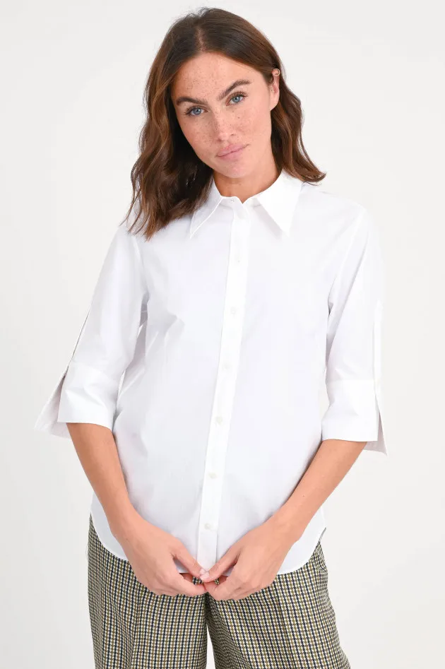 Bluse aus Popelin mit spitzem Kragen in Weiß